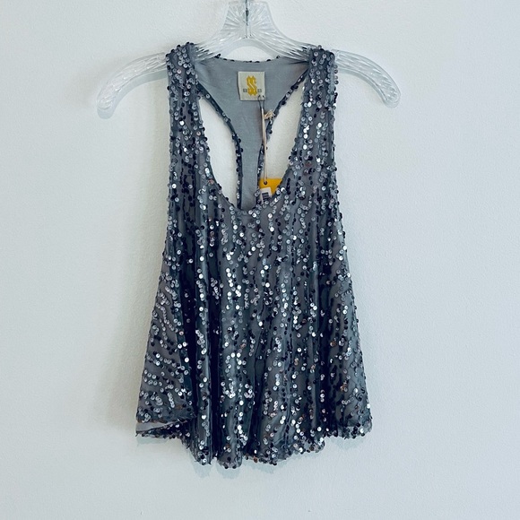 Sis-Sis Charcoal Racerback Sequin Tank Top - Picture 1 of 3